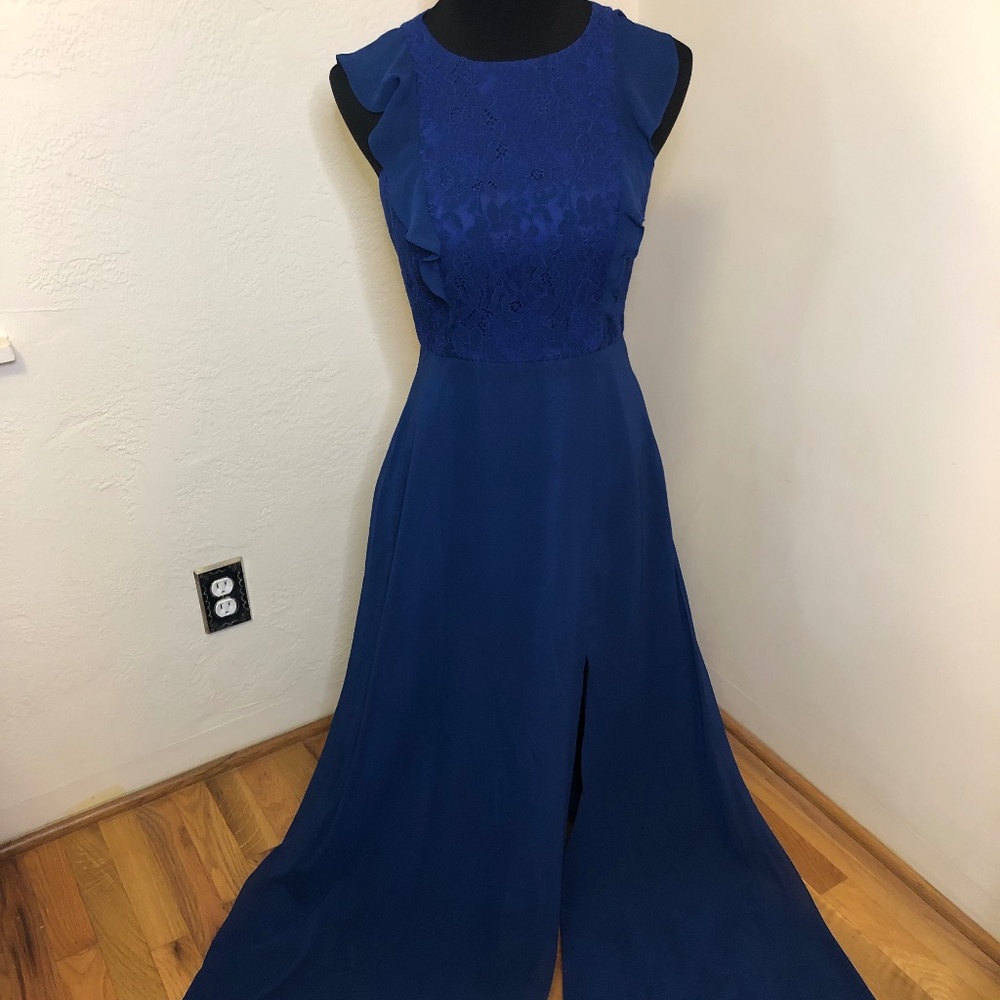 Aidan Mattox Blue Gown Ruffle and Lace Size 4